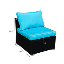 Load image into Gallery viewer, Outdoor Patio Furniture Rattan Wicker Sofa Sets w/Blue cushions and White Pillows