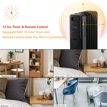Load image into Gallery viewer, 7-Fan Black 1500W Oil Filled Radiator Electric Space Heater Home Bedroom Machine (With Remote Control)