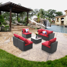 Load image into Gallery viewer, 7 Pieces Outdoor Patio Furniture sets Steel Frame PE Rattan Wicker Sectional Conversation Sofa Sets