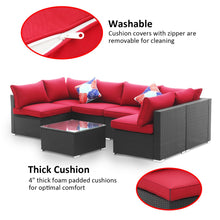 Load image into Gallery viewer, 7 Pieces Outdoor Patio Furniture sets Steel Frame PE Rattan Wicker Sectional Conversation Sofa Sets