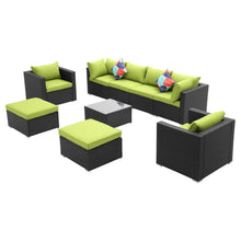 Load image into Gallery viewer, 9 Pieces Outdoor Patio Furniture Sofa Set Wicker Sectional Rattan Conversation Set with Glass Table and Ottoman