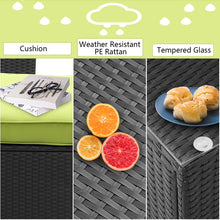 Load image into Gallery viewer, 4 Pieces Outdoor Patio Furniture Sofa Set Wicker Sectional Rattan Conversation Set with Cushion and Glass Table