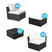 Load image into Gallery viewer, 5 Pieces Outdoor Patio Furniture sets PE Rattan Wicker Sectional Conversation Sofa Sets with Ottoman