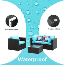 Load image into Gallery viewer, 4 Pieces Outdoor Patio Furniture Sofa Set Wicker Sectional Rattan Conversation Set with Cushion and Glass Table