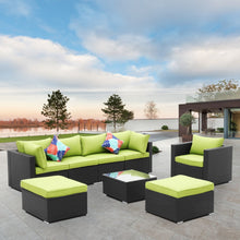 Load image into Gallery viewer, 8 Pieces Outdoor Patio Furniture Sofa Set Wicker Sectional Rattan Conversation Set with Ottoman and Glass Table