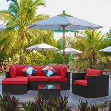 Load image into Gallery viewer, 6 Pieces Outdoor Furniture Wicker Sofa Set with Ottoman