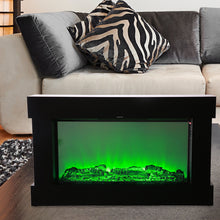 Load image into Gallery viewer, Electric Fireplace Stove with 3D Flame Adjustable Infrared Heater Thermostat with Remote Wood Metal Black 1500W 700W (38"x3.7"x22.4")