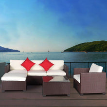 Load image into Gallery viewer, 6-Pieces Beige Outdoor Patio Furniture-Patio Rattan Wicker Sectional Sofa Sets with Ottoman and Red Pillows