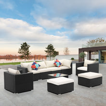Load image into Gallery viewer, 9 Pieces Outdoor Patio Furniture Sofa Set Wicker Sectional Rattan Conversation Set with Glass Table and Ottoman