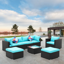 Load image into Gallery viewer, 8 Pieces Outdoor Patio Furniture Sofa Set Wicker Sectional Rattan Conversation Set with Ottoman and Glass Table