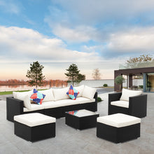 Load image into Gallery viewer, 8 Pieces Outdoor Patio Furniture Sofa Set Wicker Sectional Rattan Conversation Set with Ottoman and Glass Table
