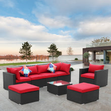 Load image into Gallery viewer, 8 Pieces Outdoor Patio Furniture Sofa Set Wicker Sectional Rattan Conversation Set with Ottoman and Glass Table