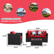Load image into Gallery viewer, 4 Pieces Outdoor Patio Furniture Sofa Set Wicker Sectional Rattan Conversation Set with Cushion and Glass Table