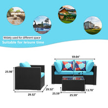 Load image into Gallery viewer, 4 Pieces Outdoor Patio Furniture Sofa Set Wicker Sectional Rattan Conversation Set with Cushion and Glass Table