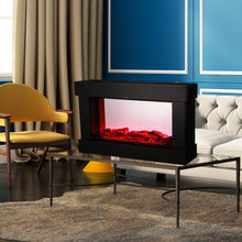 Load image into Gallery viewer, Electric Fireplace Stove with 3D Flame Adjustable Infrared Heater Thermostat with Remote Wood Metal Black 1500W 700W (38"x3.7"x22.4")