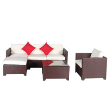 Load image into Gallery viewer, 6-Pieces Beige Outdoor Patio Furniture-Patio Rattan Wicker Sectional Sofa Sets with Ottoman and Red Pillows