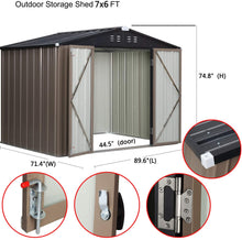 Load image into Gallery viewer, 7'x6' Outdoor Steel Garden Storage Utility Tool Shed Large Storage Space with 2 Doors & Lock (5A-GS013)