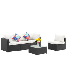 Load image into Gallery viewer, 5 Pieces Outdoor Patio Furniture sets Steel Frame PE Rattan Wicker Sectional Conversation Sofa Sets
