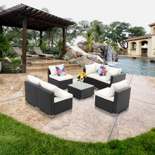 Load image into Gallery viewer, 7 Pieces Outdoor Patio Furniture sets Steel Frame PE Rattan Wicker Sectional Conversation Sofa Sets