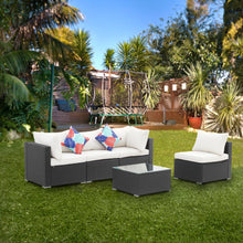 Load image into Gallery viewer, 5 Pieces Outdoor Patio Furniture sets Steel Frame PE Rattan Wicker Sectional Conversation Sofa Sets