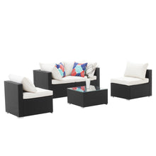 Load image into Gallery viewer, 5 Pieces Outdoor Patio Furniture sets Steel Frame PE Rattan Wicker Sectional Conversation Sofa Sets