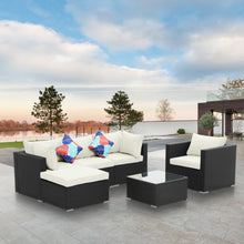 Load image into Gallery viewer, 6 Pieces Outdoor Furniture Wicker Sofa Set with Ottoman