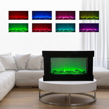Load image into Gallery viewer, Electric Fireplace Stove with 3D Flame Adjustable Infrared Heater Thermostat with Remote Wood Metal Black 1500W 700W (38"x3.7"x22.4")