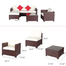 Load image into Gallery viewer, 6-Pieces Beige Outdoor Patio Furniture-Patio Rattan Wicker Sectional Sofa Sets with Ottoman and Red Pillows