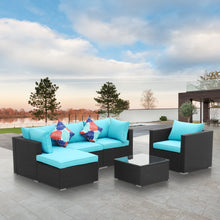Load image into Gallery viewer, 6 Pieces Outdoor Furniture Wicker Sofa Set with Ottoman