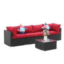 Load image into Gallery viewer, 5 Pieces Outdoor Patio Furniture sets Steel Frame PE Rattan Wicker Sectional Conversation Sofa Sets
