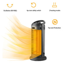 Load image into Gallery viewer, Electric Space heater, 45 degree rotating head, with safety reverse switch, optional 2-level heating, power up to 1500W, overheating protection and power down protection, black