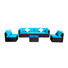 Load image into Gallery viewer, Outdoor Patio Furniture Rattan Wicker Sofa Sets w/Blue cushions and White Pillows