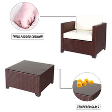 Load image into Gallery viewer, 6-Pieces Beige Outdoor Patio Furniture-Patio Rattan Wicker Sectional Sofa Sets with Ottoman and Red Pillows