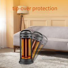 Load image into Gallery viewer, Electric Space heater, 45 degree rotating head, with safety reverse switch, optional 2-level heating, power up to 1500W, overheating protection and power down protection, black