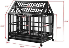 Load image into Gallery viewer, 38" and 42” Heavy-Duty Dog Pets Kennel Cage Crate Double Door w/Lockable Wheels Steeple Square Tube Dog Crate Safe Metal Tray