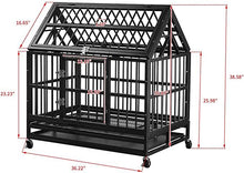 Load image into Gallery viewer, 38" and 42” Heavy-Duty Dog Pets Kennel Cage Crate Double Door w/Lockable Wheels Steeple Square Tube Dog Crate Safe Metal Tray