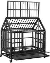 Load image into Gallery viewer, 38" and 42” Heavy-Duty Dog Pets Kennel Cage Crate Double Door w/Lockable Wheels Steeple Square Tube Dog Crate Safe Metal Tray