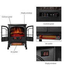 Load image into Gallery viewer, Electric Fireplace Heater, quartz tube heating, realistic flame and ember bed, remote control switch, with timing function, black