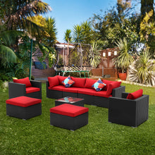 Load image into Gallery viewer, 9 Pieces Outdoor Patio Furniture Sofa Set Wicker Sectional Rattan Conversation Set with Glass Table and Ottoman