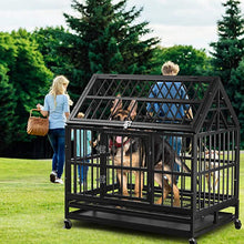Load image into Gallery viewer, 38" and 42” Heavy-Duty Dog Pets Kennel Cage Crate Double Door w/Lockable Wheels Steeple Square Tube Dog Crate Safe Metal Tray