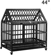 Load image into Gallery viewer, 38" and 42” Heavy-Duty Dog Pets Kennel Cage Crate Double Door w/Lockable Wheels Steeple Square Tube Dog Crate Safe Metal Tray