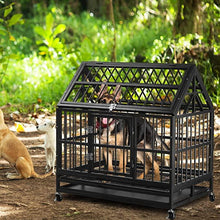 Load image into Gallery viewer, 38" and 42” Heavy-Duty Dog Pets Kennel Cage Crate Double Door w/Lockable Wheels Steeple Square Tube Dog Crate Safe Metal Tray
