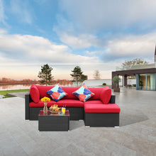 Load image into Gallery viewer, 5 Pieces Outdoor Patio Furniture sets PE Rattan Wicker Sectional Conversation Sofa Sets with Ottoman