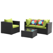 Load image into Gallery viewer, 4 Pieces Outdoor Patio Furniture Sofa Set Wicker Sectional Rattan Conversation Set with Cushion and Glass Table