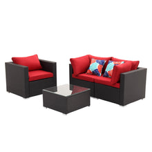 Load image into Gallery viewer, 4 Pieces Outdoor Patio Furniture Sofa Set Wicker Sectional Rattan Conversation Set with Cushion and Glass Table