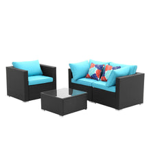 Load image into Gallery viewer, 4 Pieces Outdoor Patio Furniture Sofa Set Wicker Sectional Rattan Conversation Set with Cushion and Glass Table