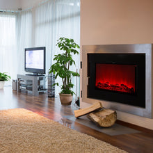 Load image into Gallery viewer, Electric Fireplace Stove with 3D Flame Adjustable Infrared Heater Thermostat with Remote Wood Metal Black 1500W 700W (38"x3.7"x22.4")