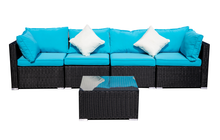 Load image into Gallery viewer, Outdoor Patio Furniture Rattan Wicker Sofa Sets w/Blue cushions and White Pillows
