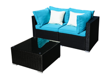 Load image into Gallery viewer, Outdoor Patio Furniture Rattan Wicker Sofa Sets w/Blue cushions and White Pillows
