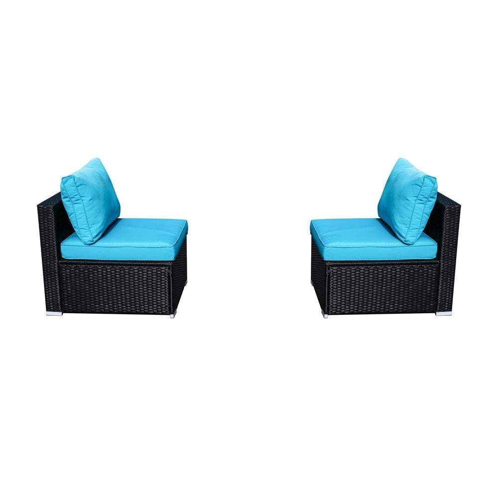 Outdoor Patio Furniture Rattan Wicker Sofa Sets w/Blue cushions and White Pillows